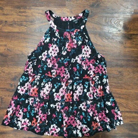 Torrid Floral Halter Tiered Tank Top Black Multicolor Size 2X 100% Rayon - Picture 4 of 12